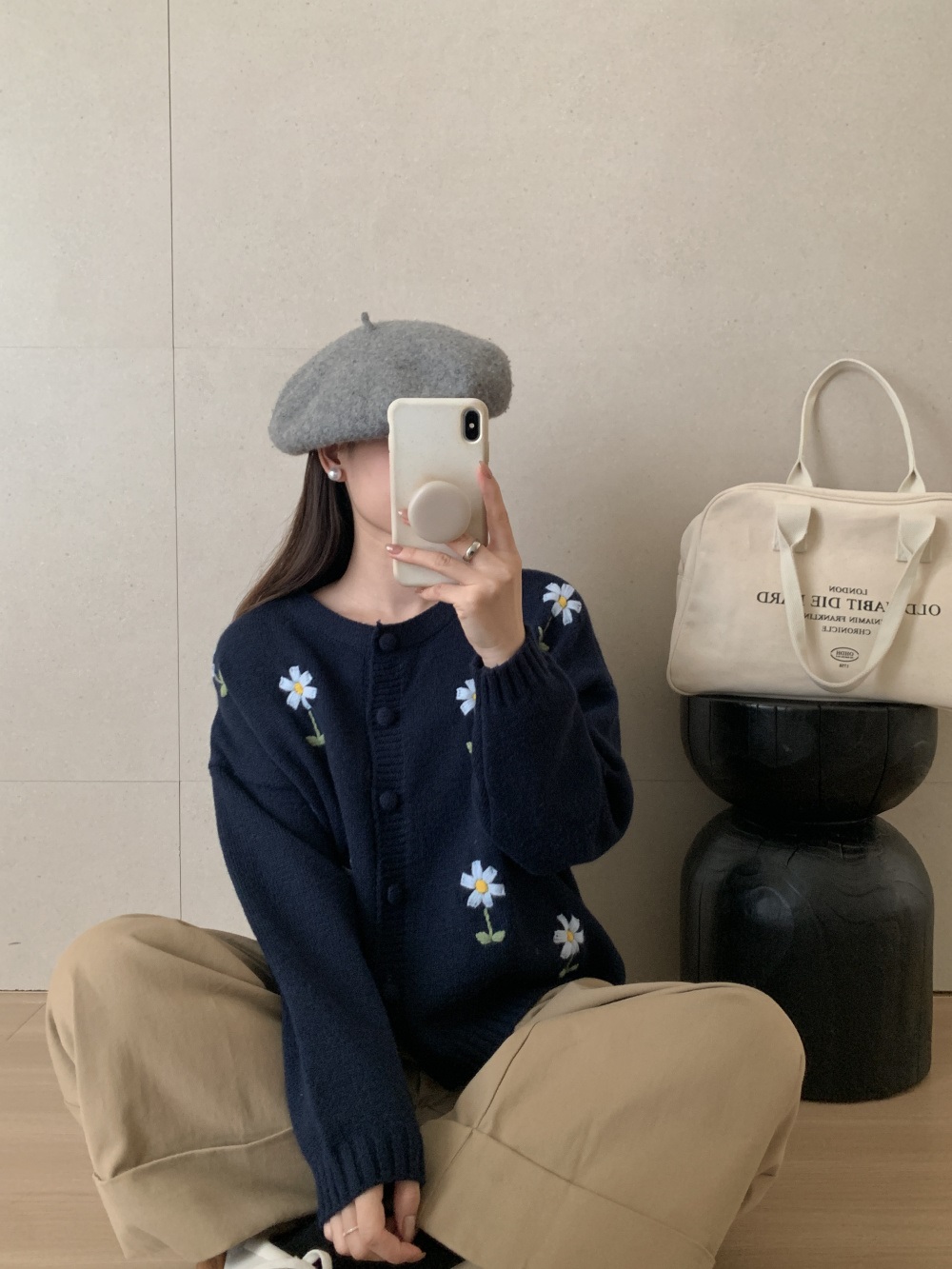 花柄刺繍くるみボタンカーディガン | 詳細画像6