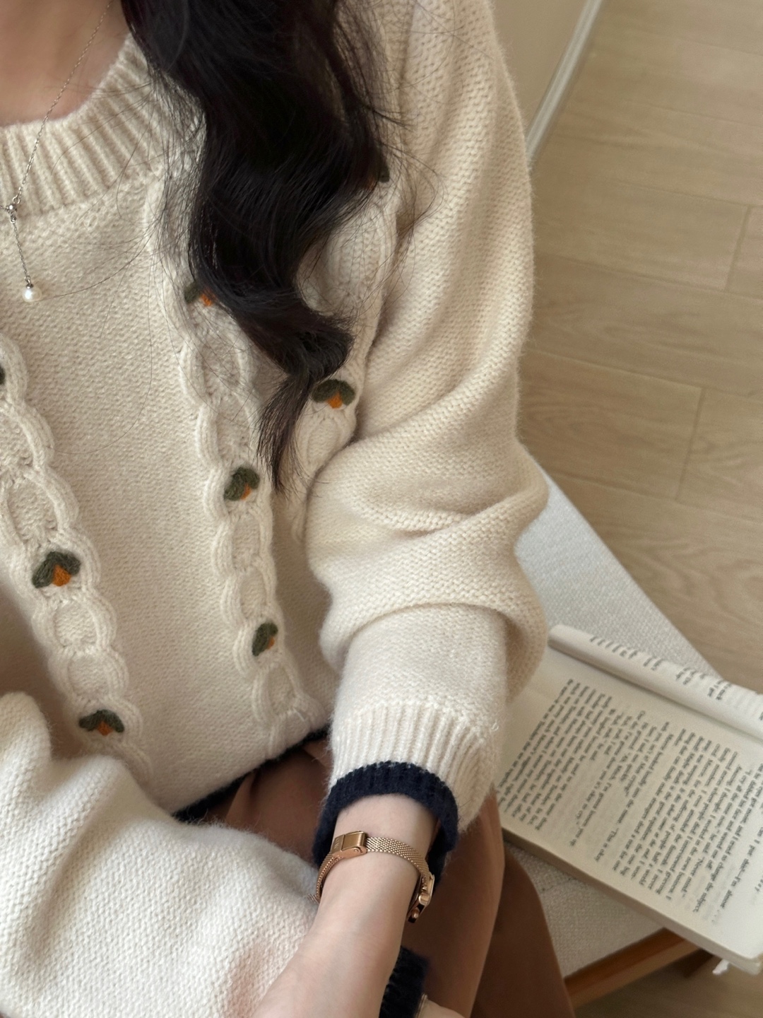 刺繍ケーブルライン配色ヘムニット | 詳細画像3