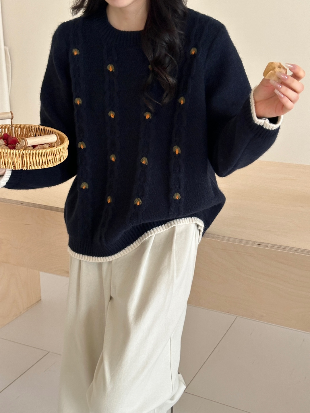 刺繍ケーブルライン配色ヘムニット | 詳細画像5