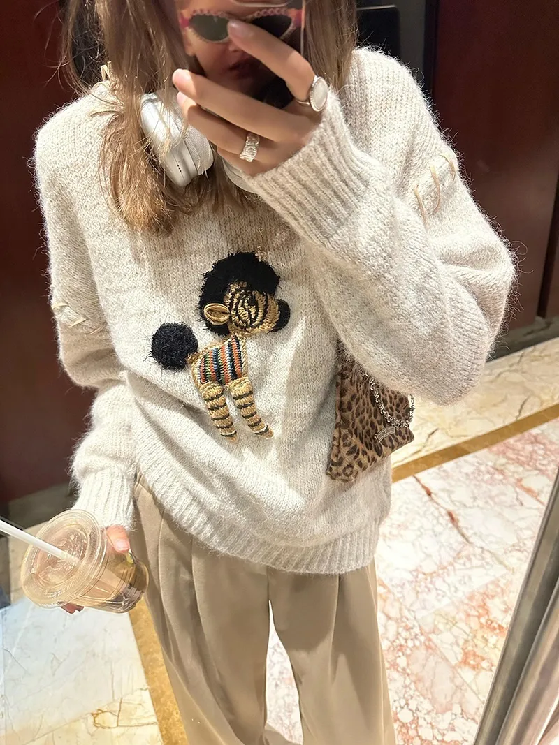 ホースモチーフレースアップルーズニット | 詳細画像1