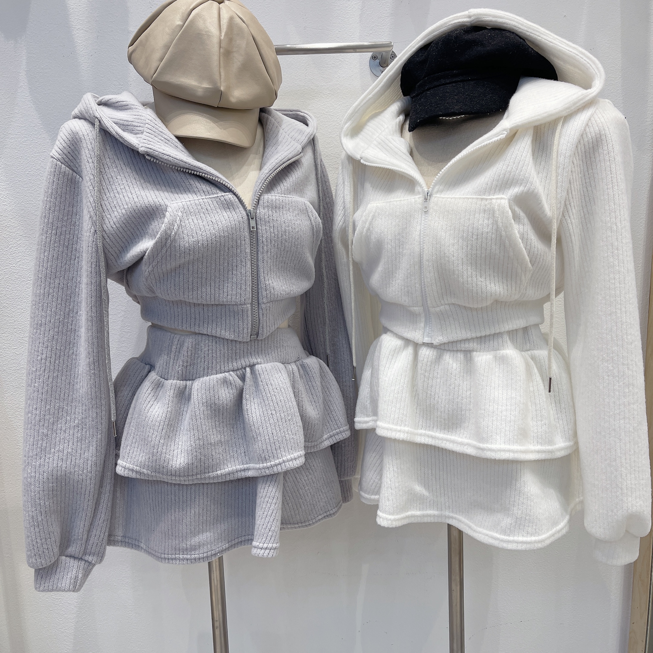 起毛リブクロップドジップパーカー&パンツ裏地ティアードスカートSET | 詳細画像5
