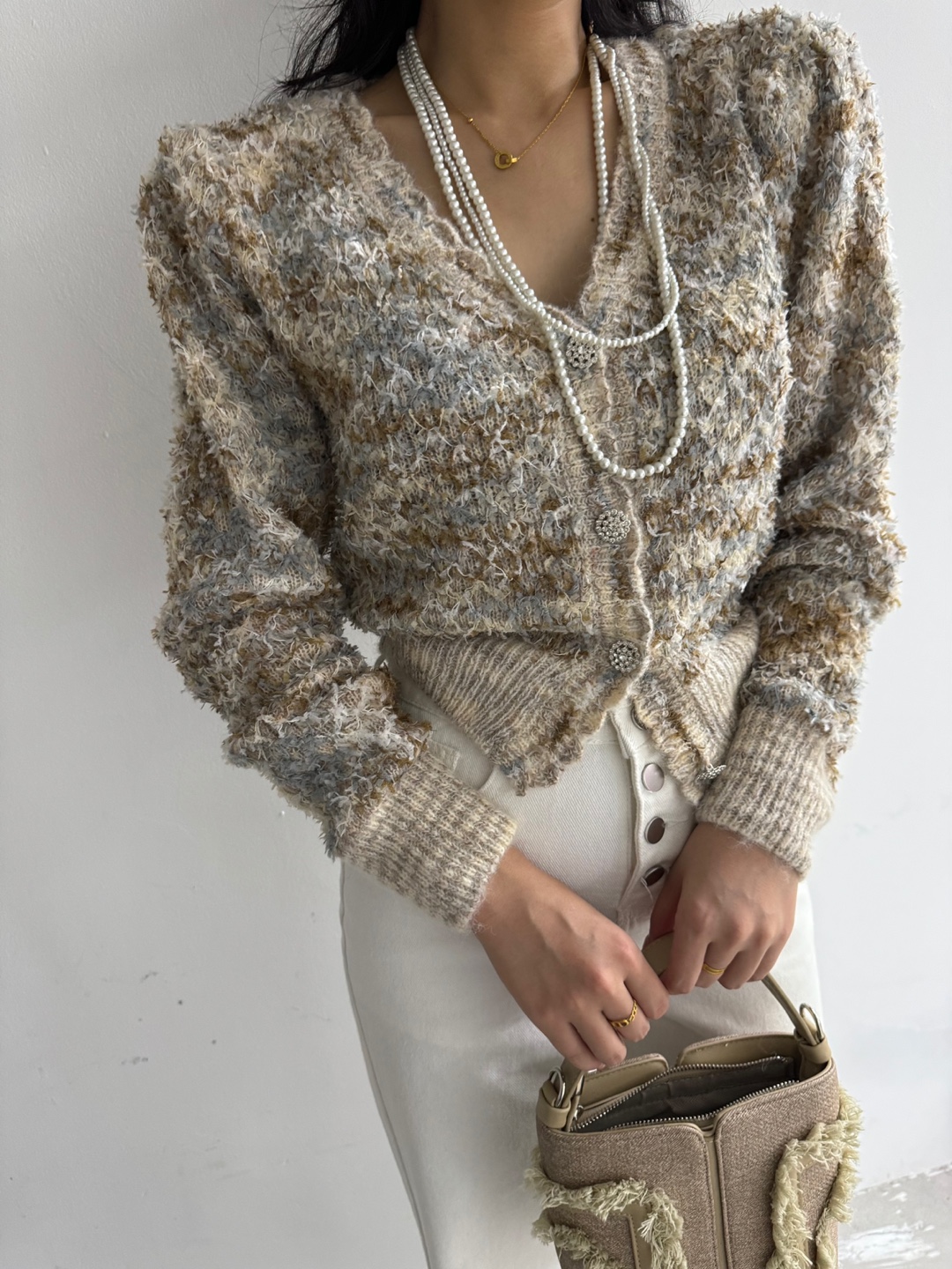 スカラップVネックカラーミックスカーディガン | 詳細画像2