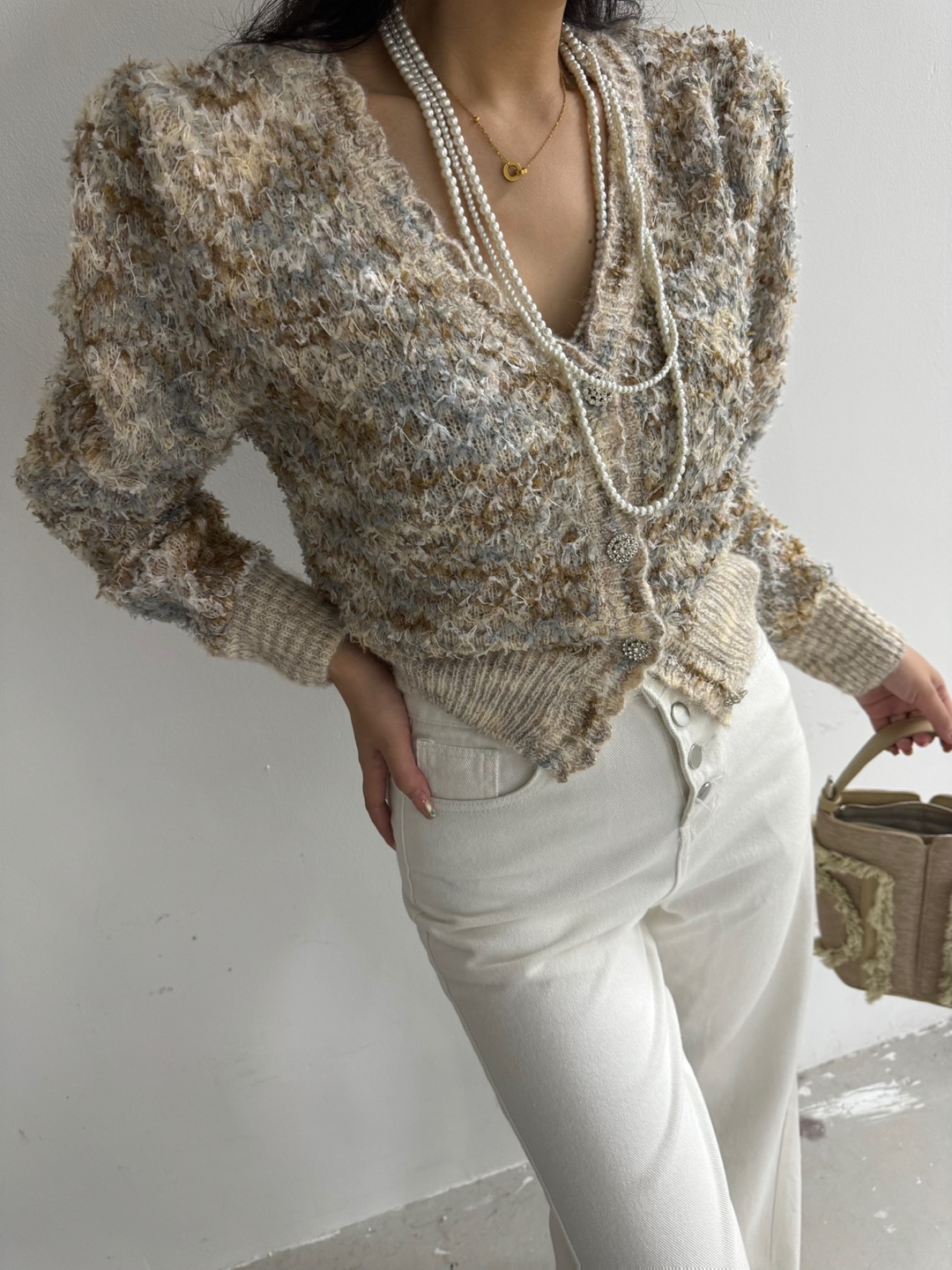 スカラップVネックカラーミックスカーディガン | 詳細画像4