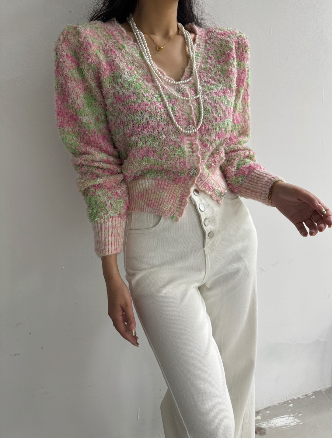 スカラップVネックカラーミックスカーディガン | 詳細画像6