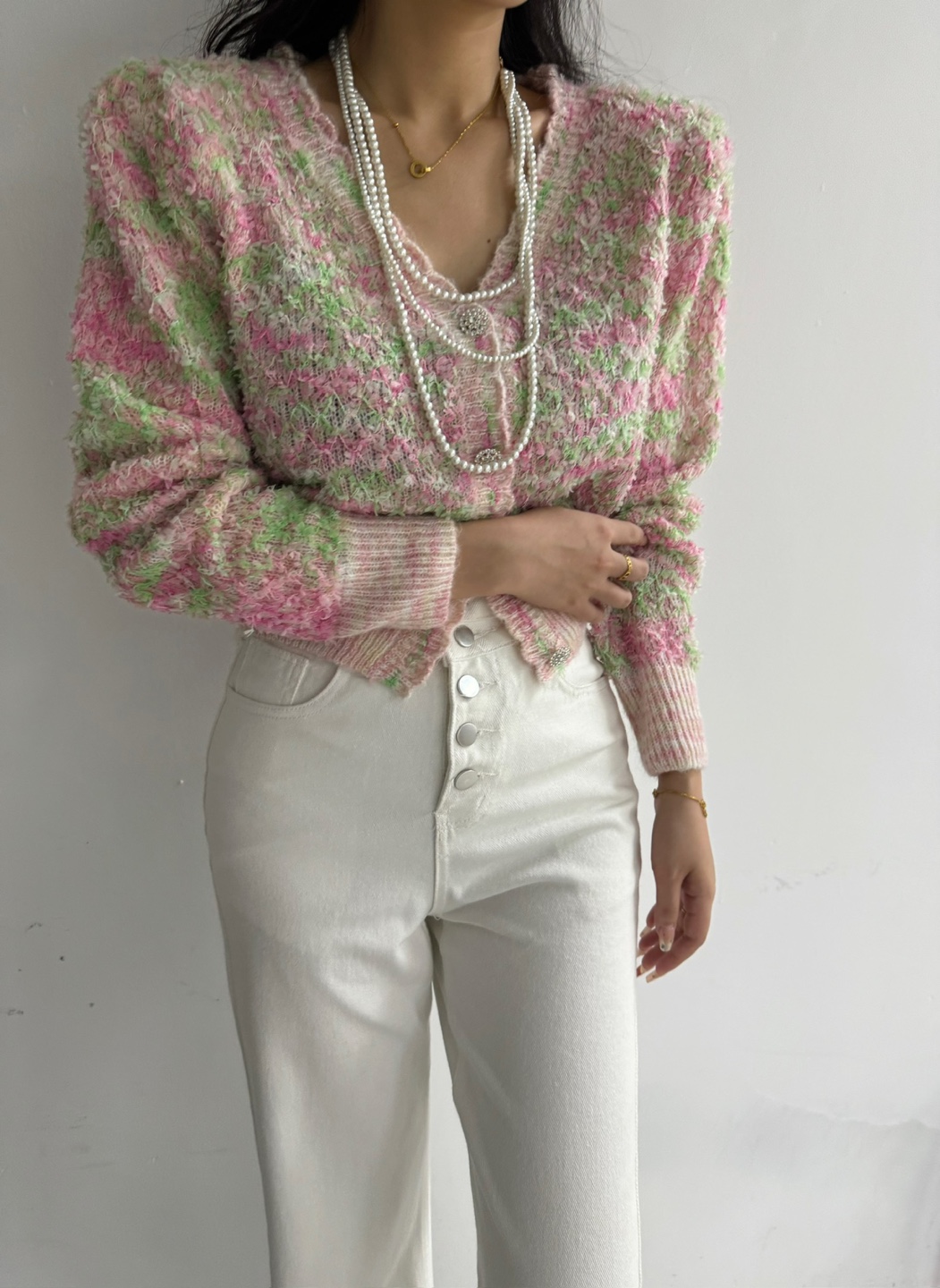 スカラップVネックカラーミックスカーディガン | 詳細画像7