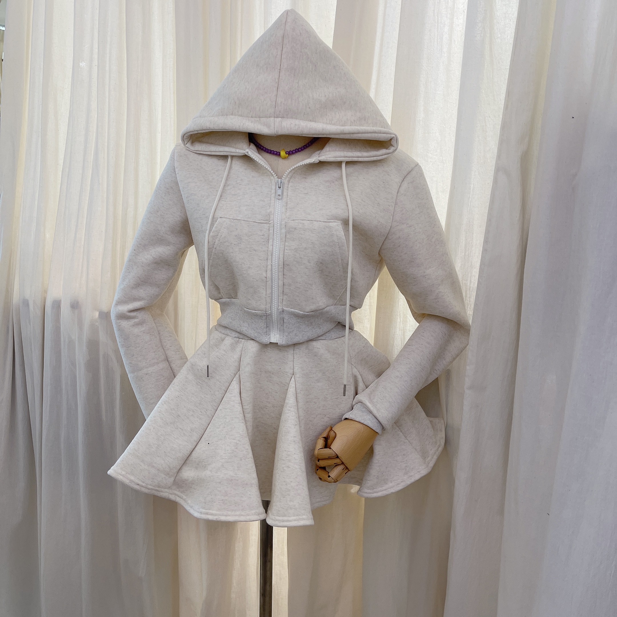 ジップクロップドパーカー&フレアミニスカートSET | 詳細画像2