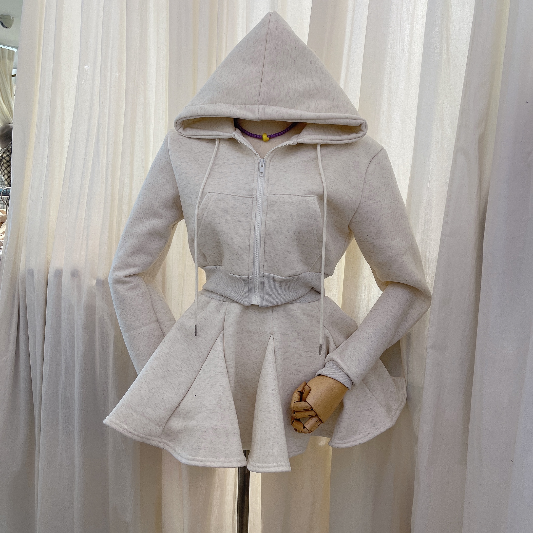 ジップクロップドパーカー&フレアミニスカートSET | 詳細画像3