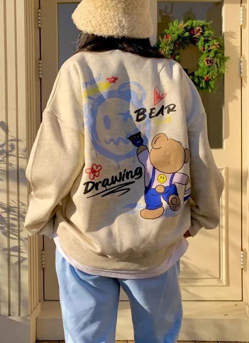 裏起毛バックスマイルベアプリントスウェット | 詳細画像1