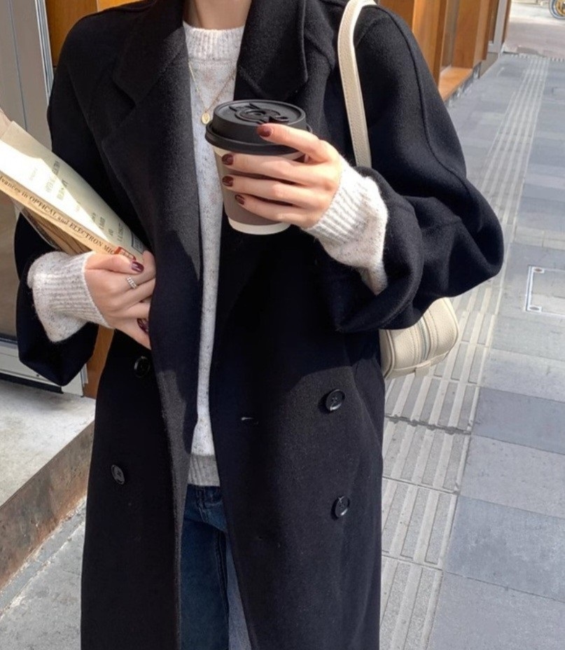 ストラップ付ウール混ダブルロングコート | 詳細画像9