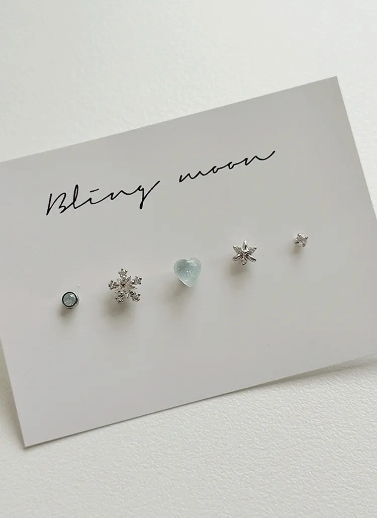 スノーハートキュービックピアス5SET | blingmoon | 詳細画像1