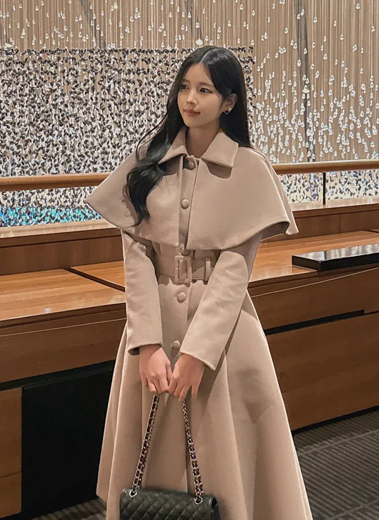 ベルト付くるみボタンケープAラインコート | レディースファッション 