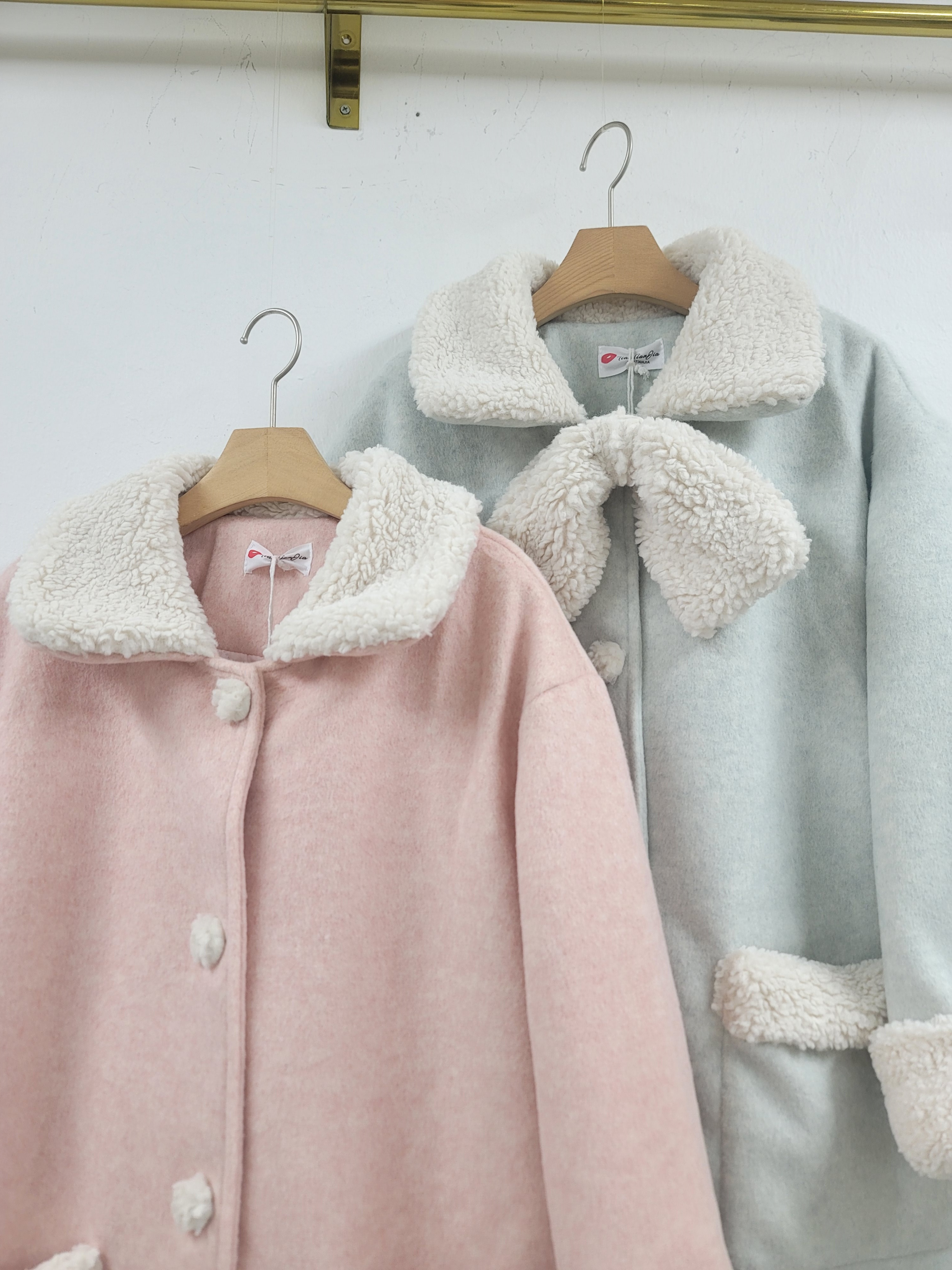 リボン付ボア配色ポケットロングコート | レディースファッション通販