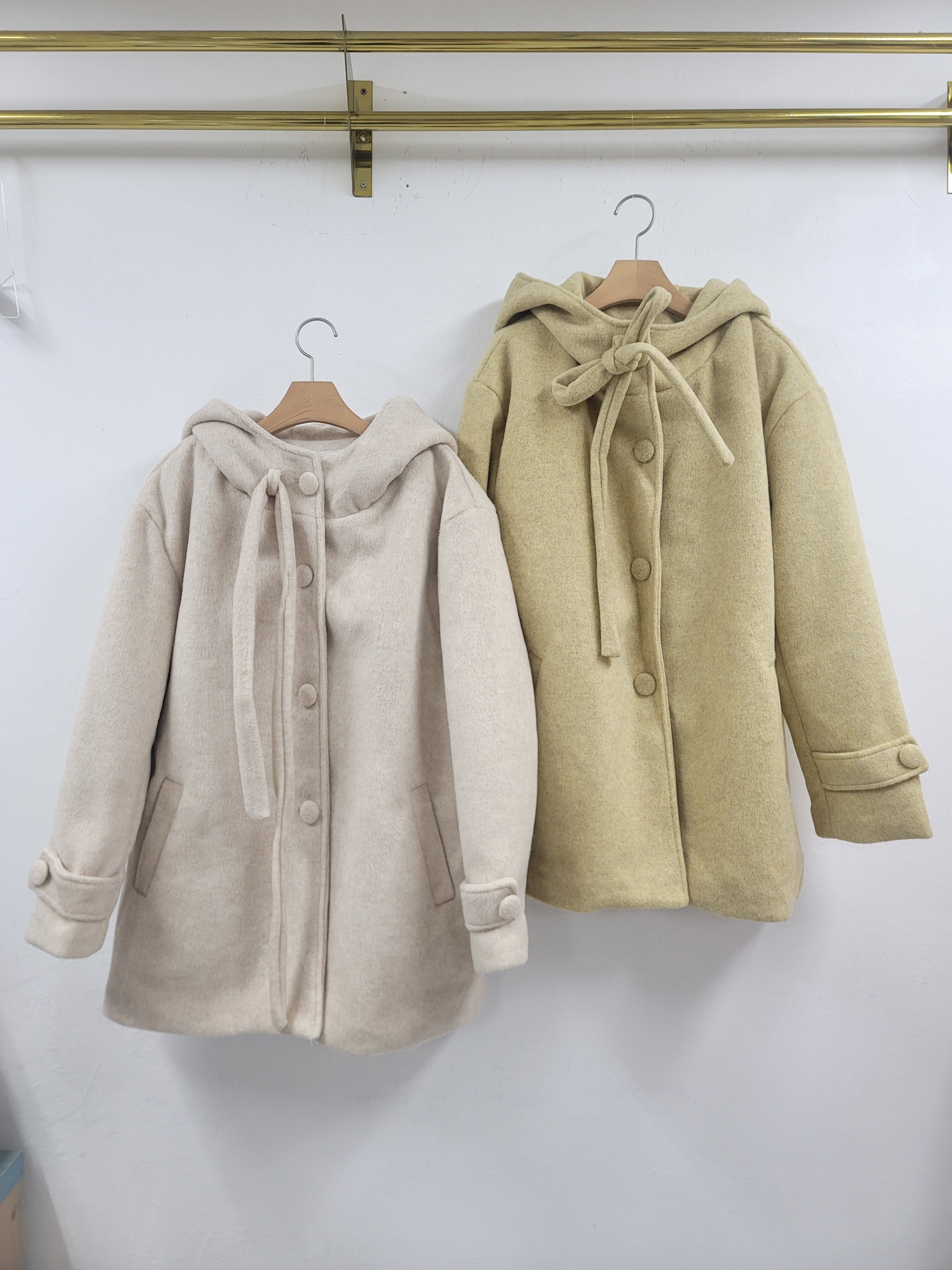 リボン付フードくるみボタンハーフコート | レディースファッション