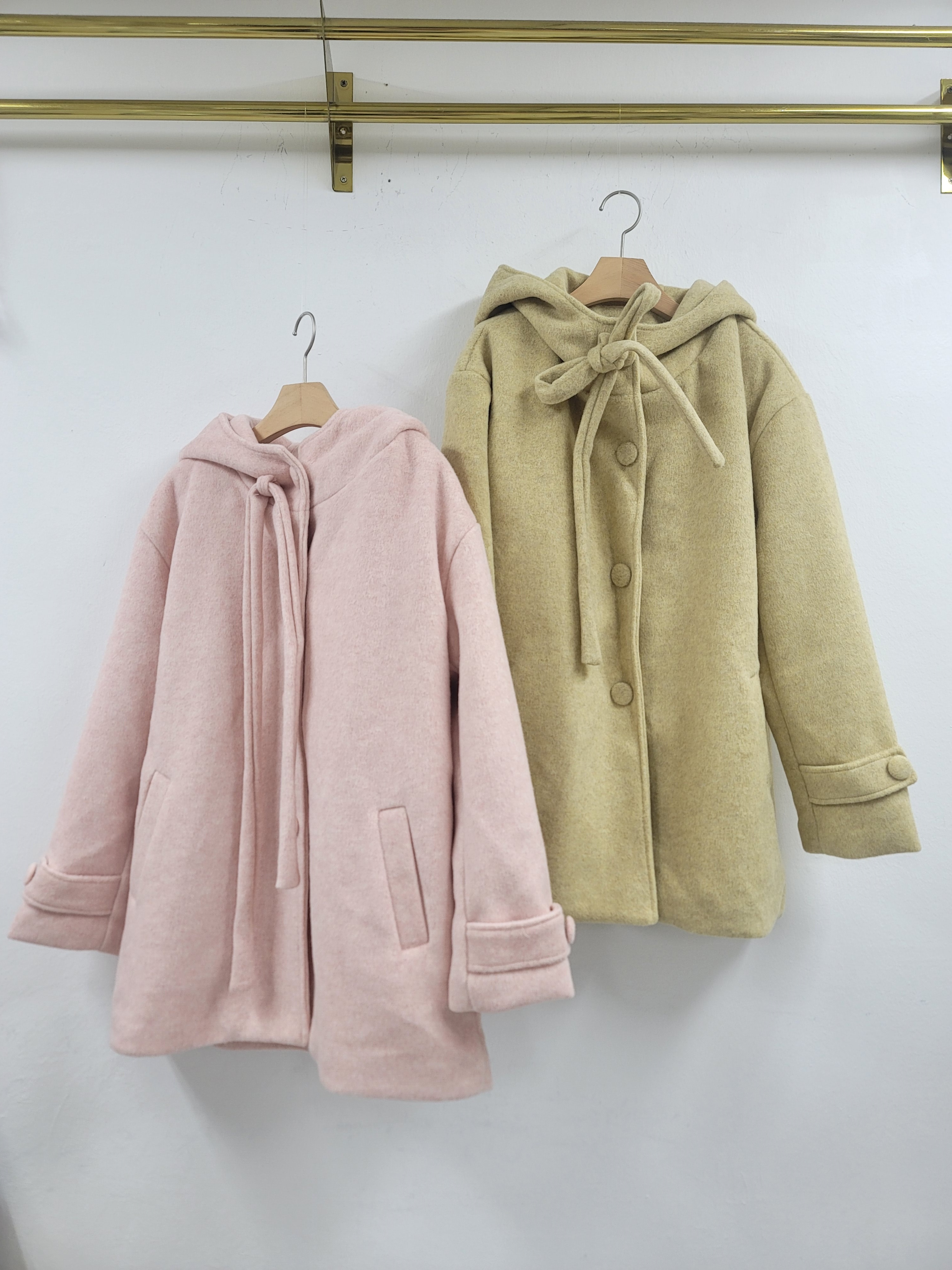 リボン付フードくるみボタンハーフコート | レディースファッション