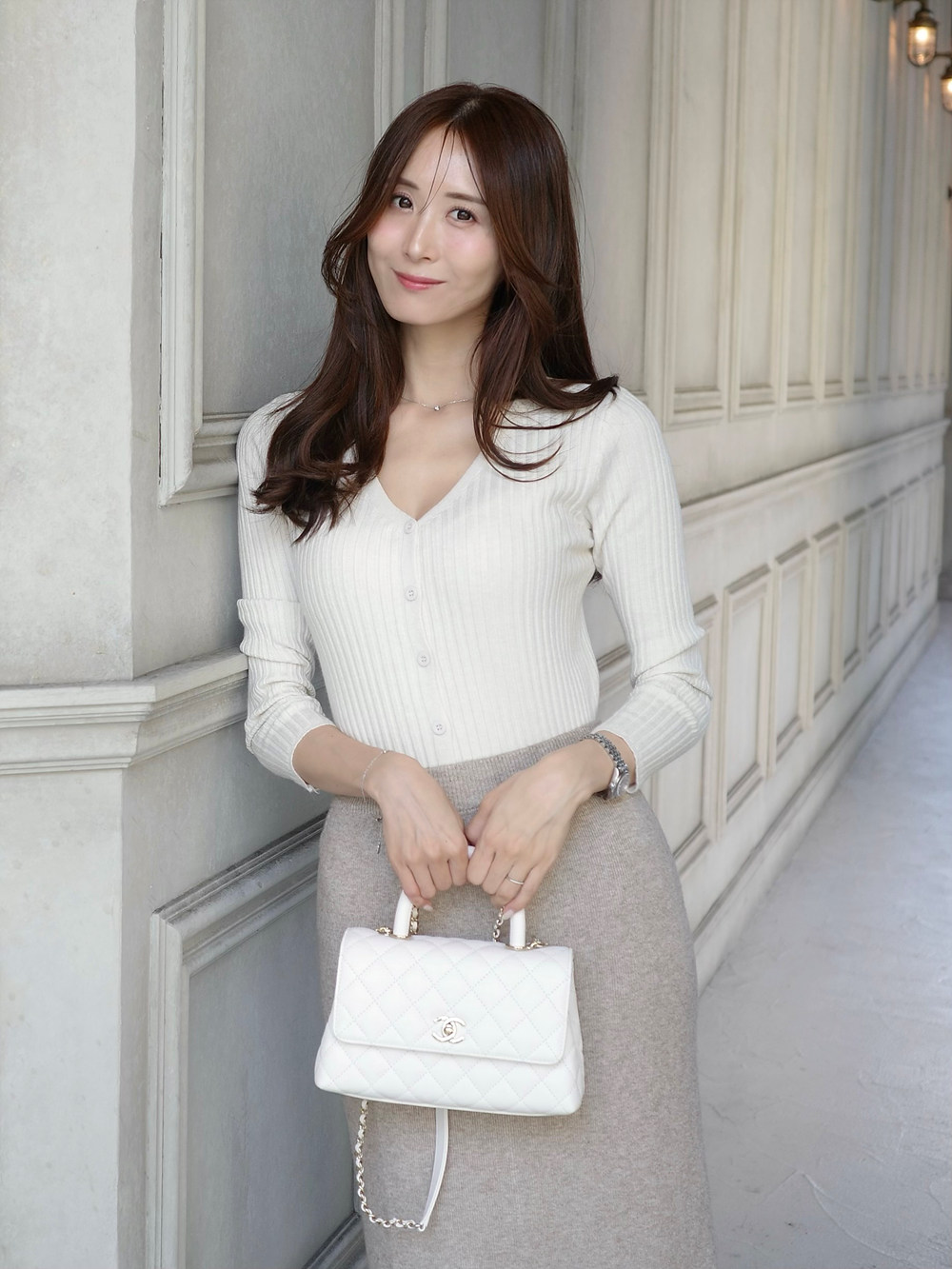 Vネック長袖リブニットカーディガン | 詳細画像4