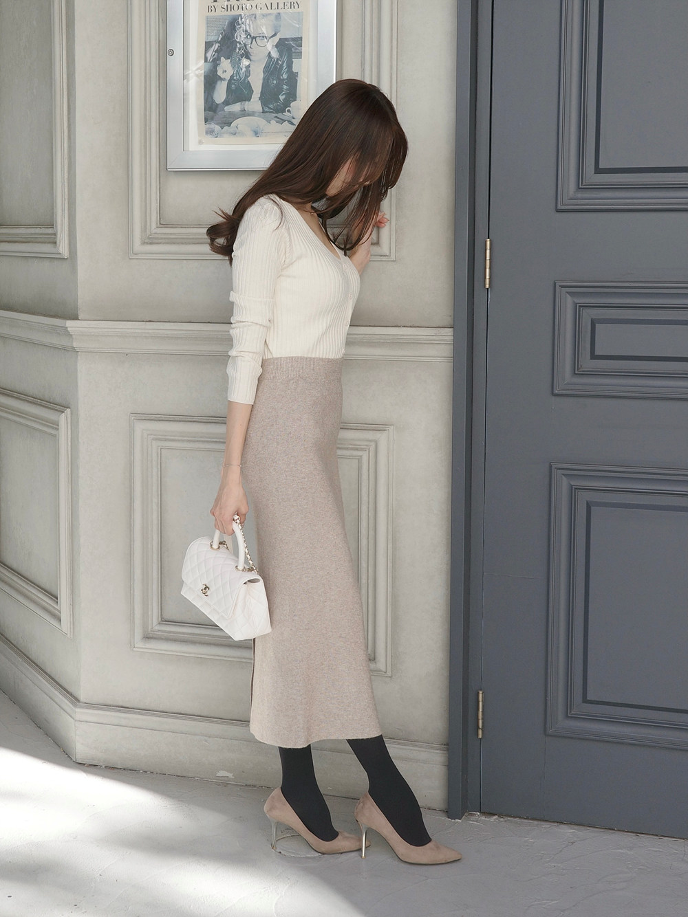 Vネック長袖リブニットカーディガン | 詳細画像9