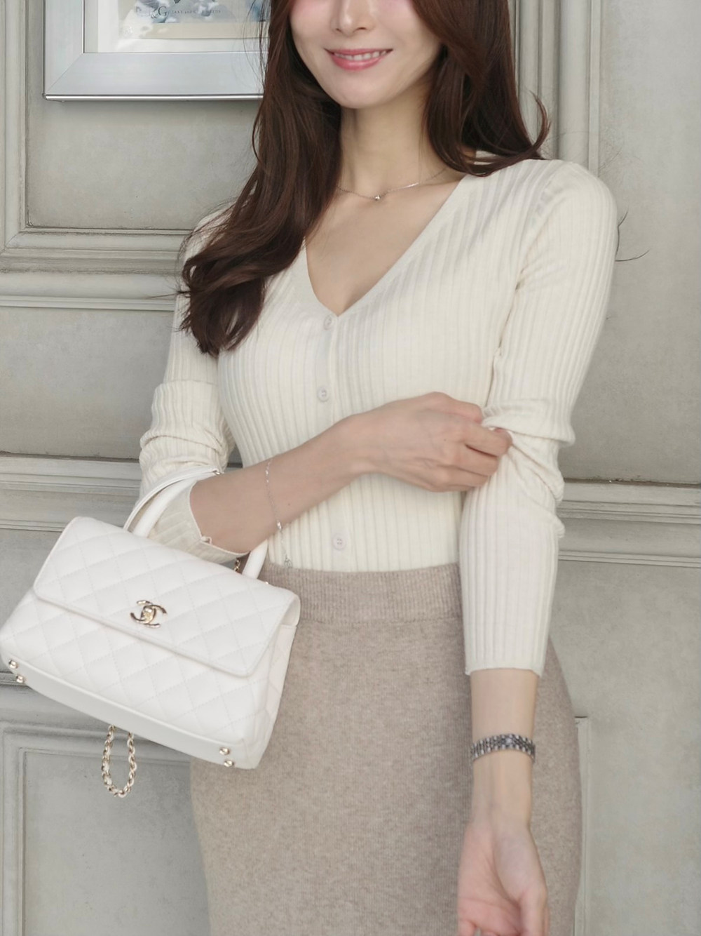 Vネック長袖リブニットカーディガン | 詳細画像15