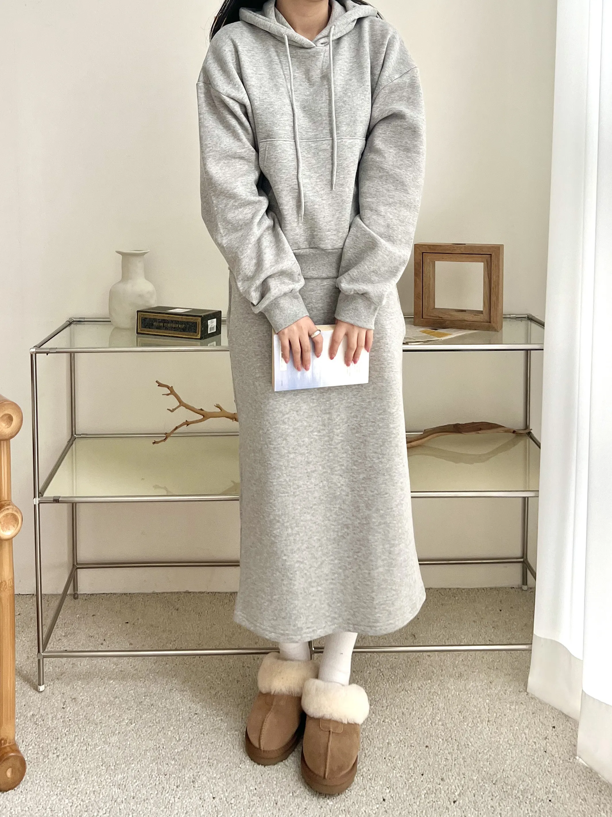 裏起毛マフポケパーカー&IラインスカートSET | 詳細画像1