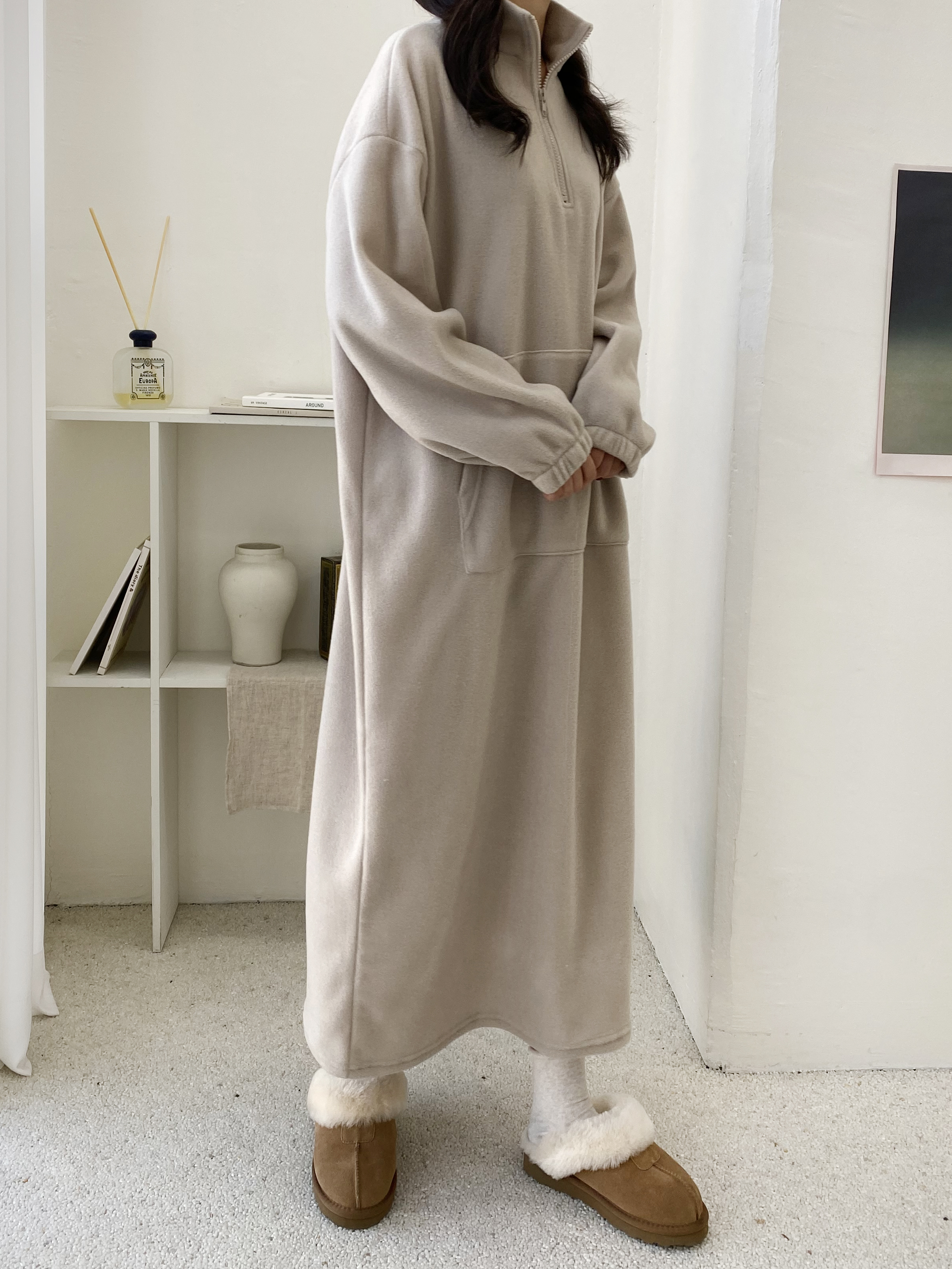 両起毛マフポケハーフジップハイネックワンピース | 詳細画像2