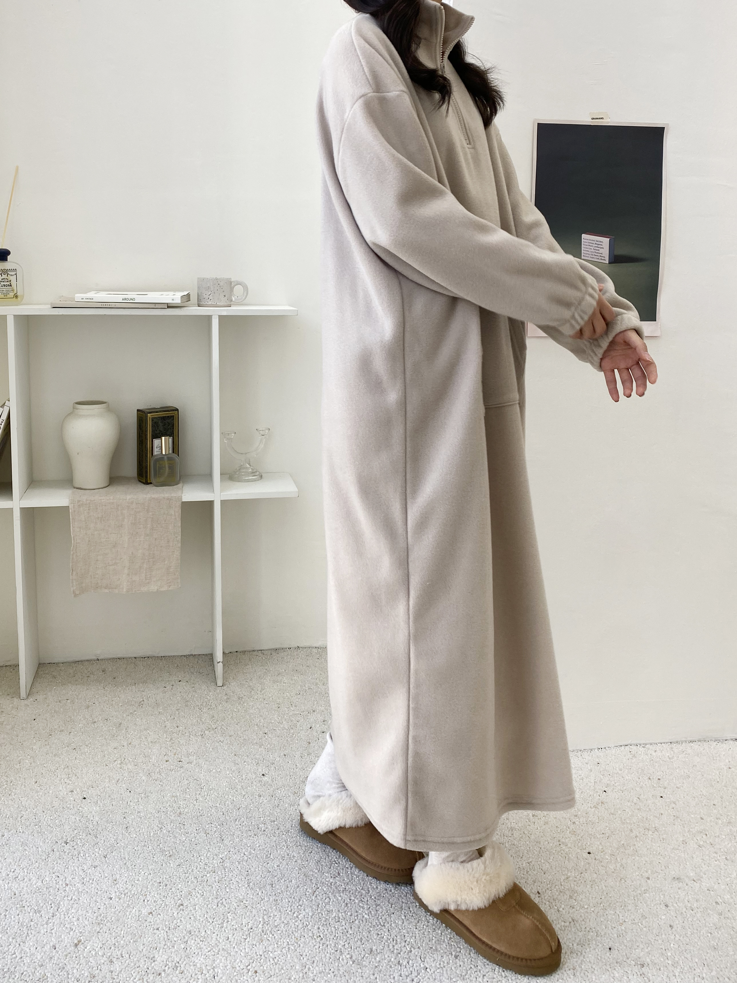 両起毛マフポケハーフジップハイネックワンピース | 詳細画像3