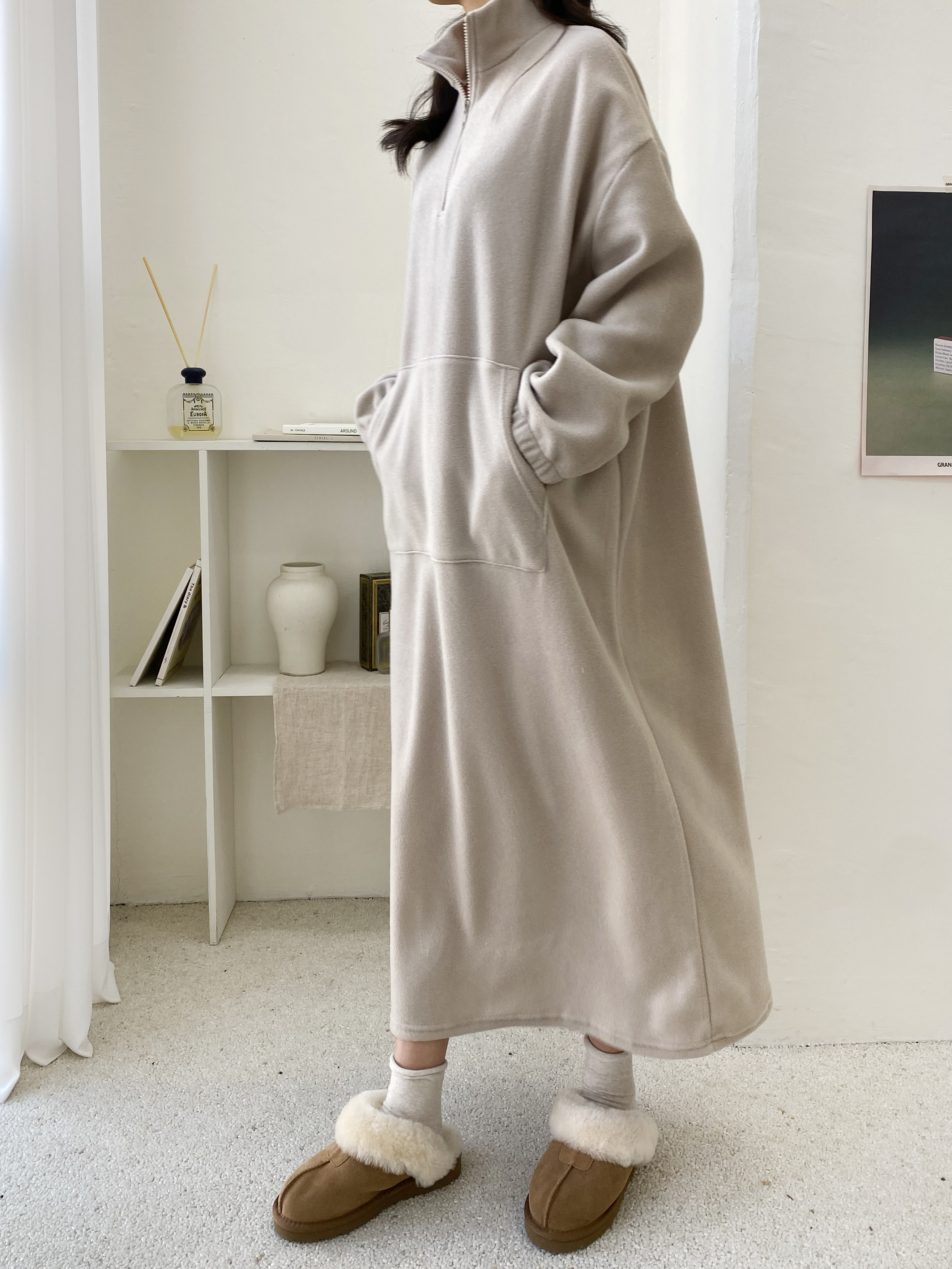 両起毛マフポケハーフジップハイネックワンピース | 詳細画像4