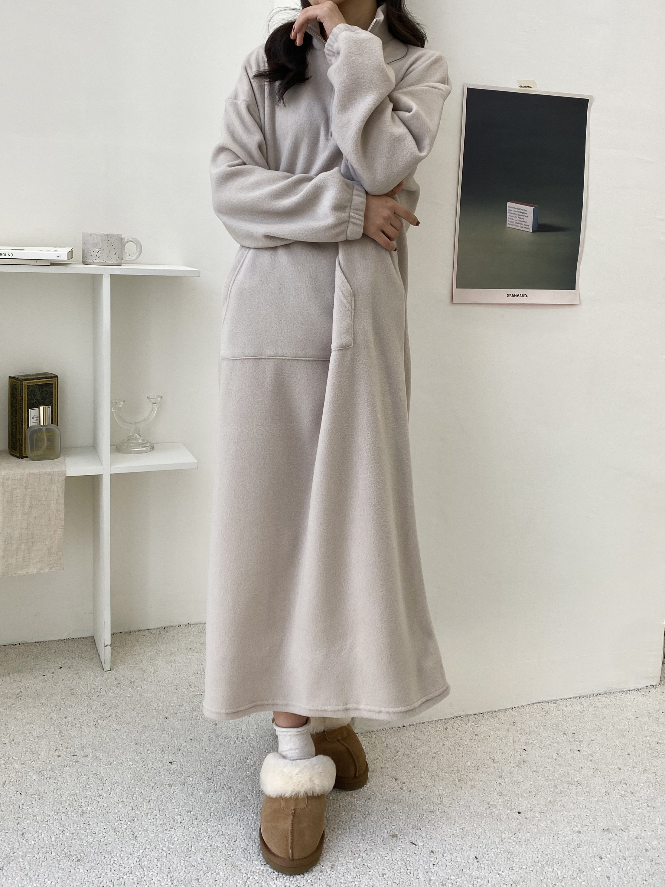 両起毛マフポケハーフジップハイネックワンピース | 詳細画像5