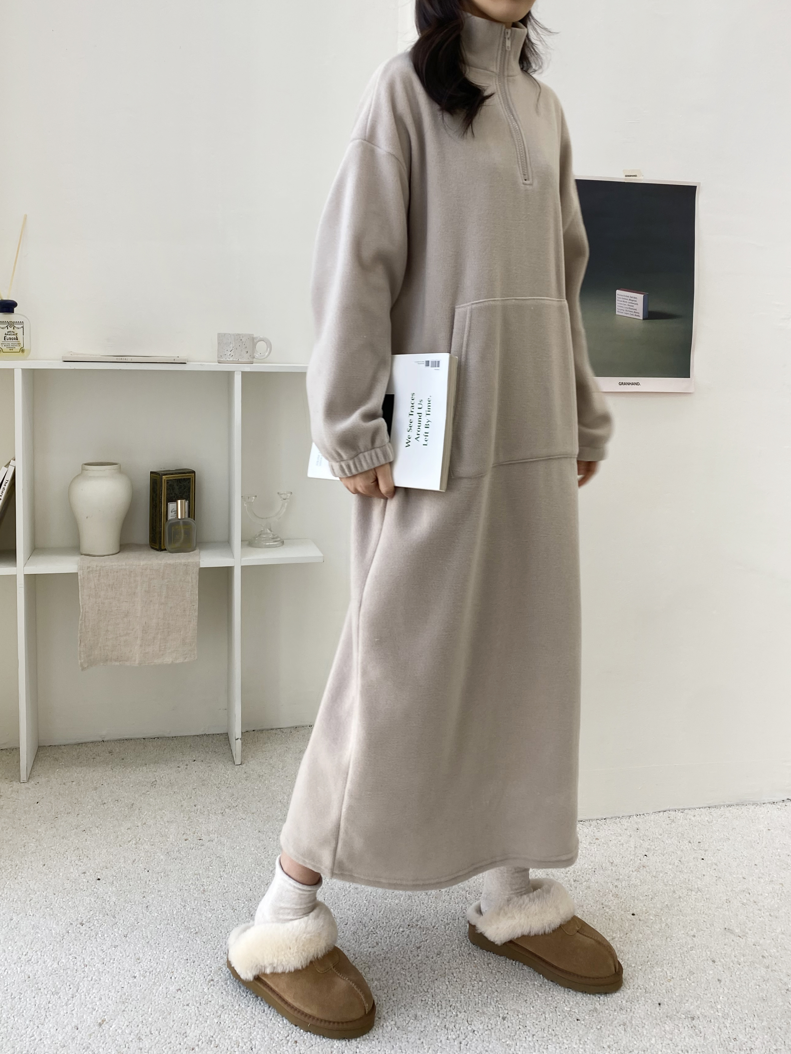 両起毛マフポケハーフジップハイネックワンピース | 詳細画像7