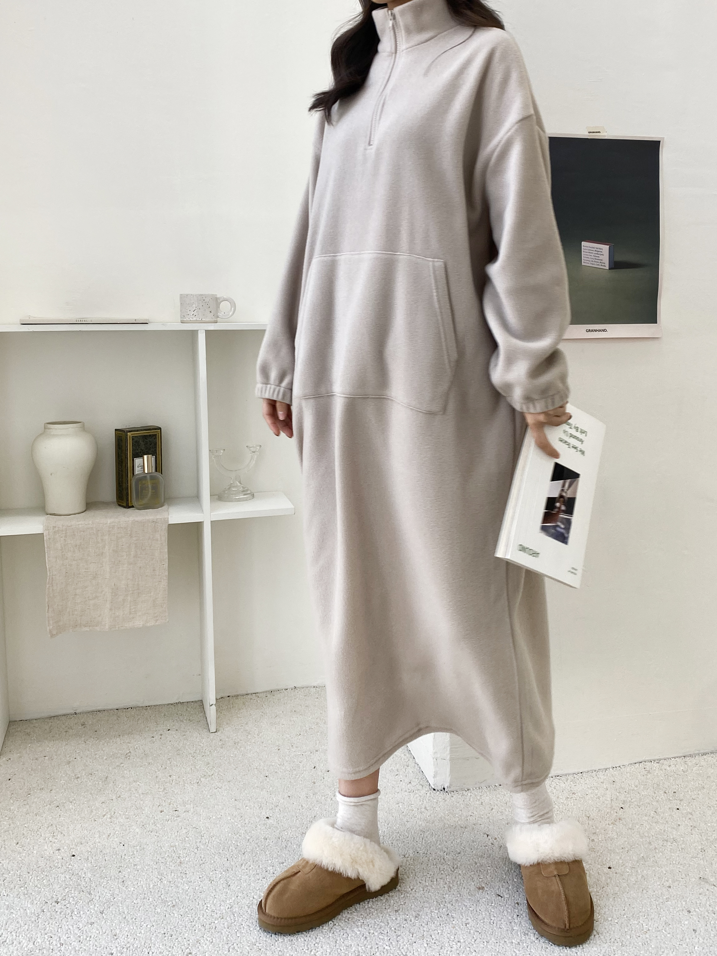 両起毛マフポケハーフジップハイネックワンピース | 詳細画像8