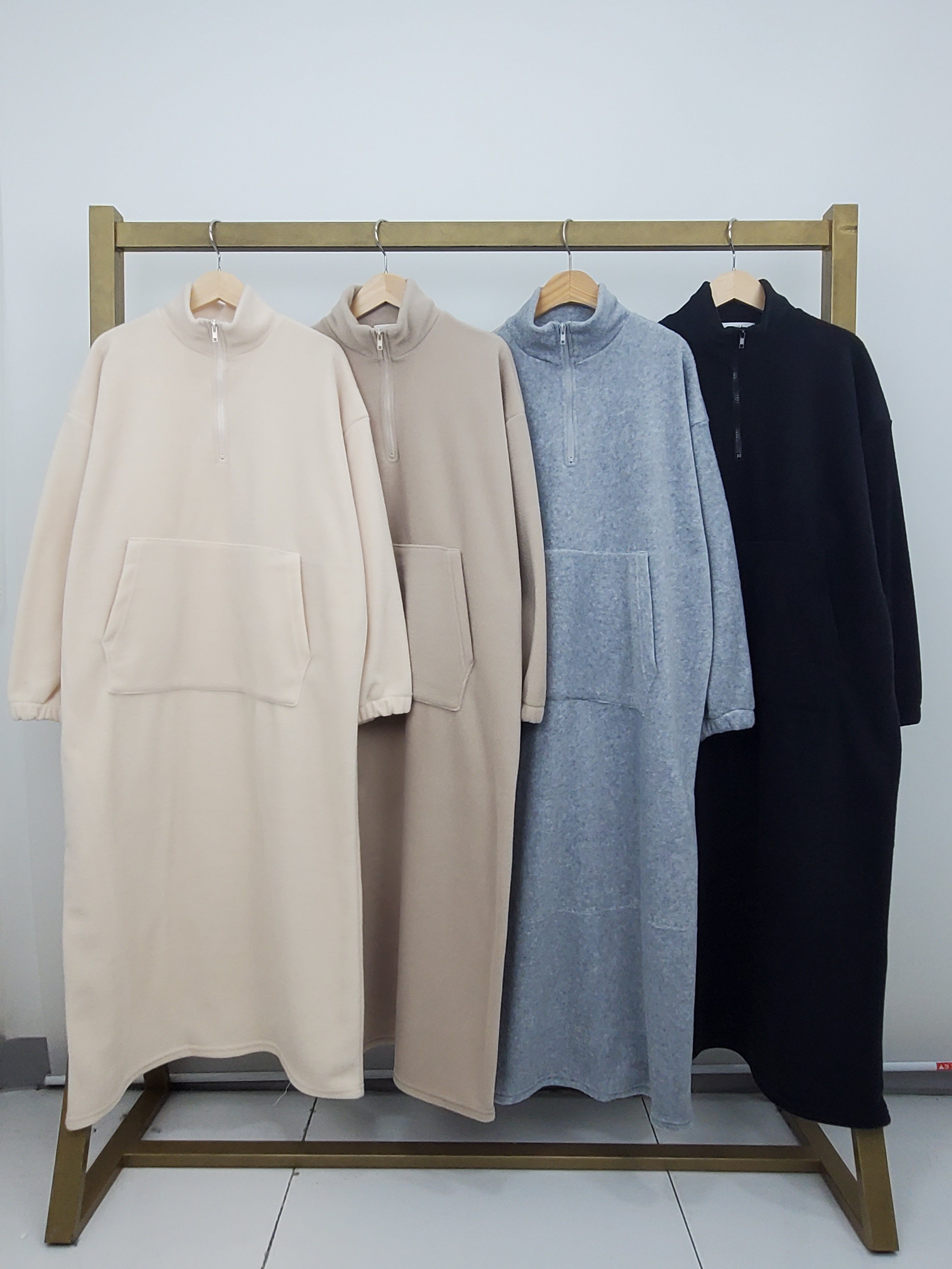 両起毛マフポケハーフジップハイネックワンピース | 詳細画像11