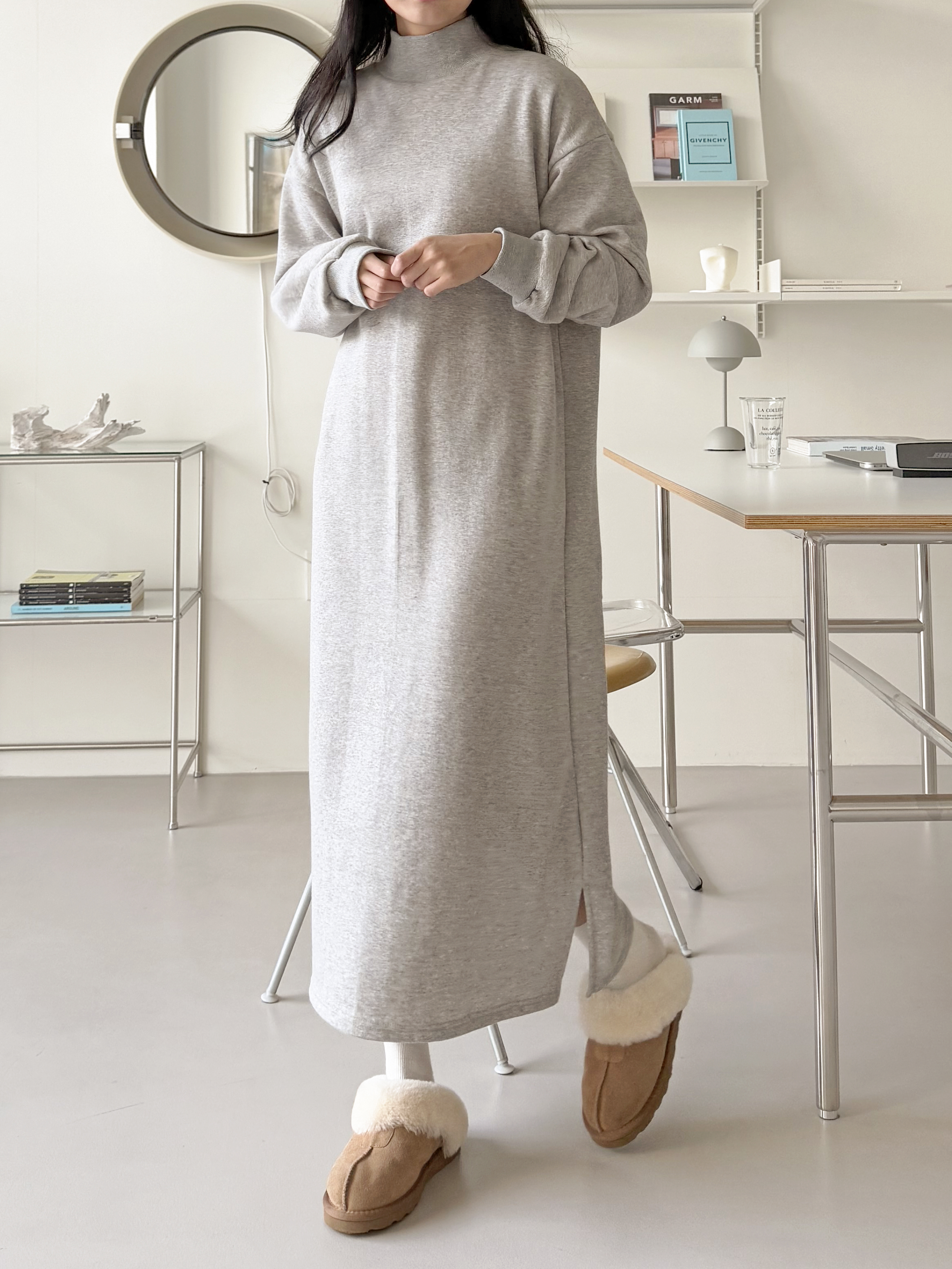 裏起毛ハイネックスリットスウェットワンピース | 詳細画像2
