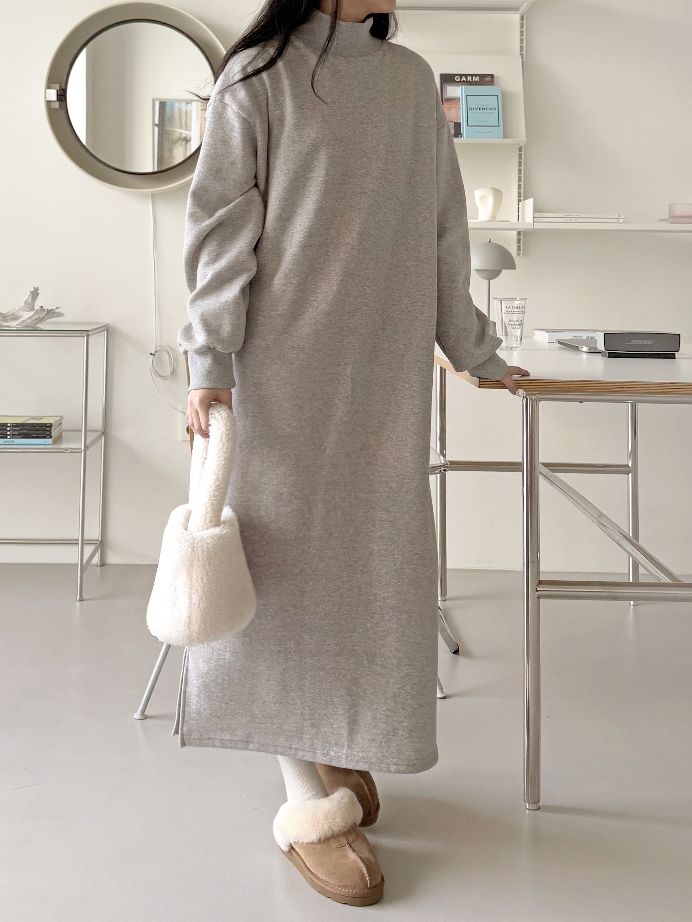 裏起毛ハイネックスリットスウェットワンピース | 詳細画像8
