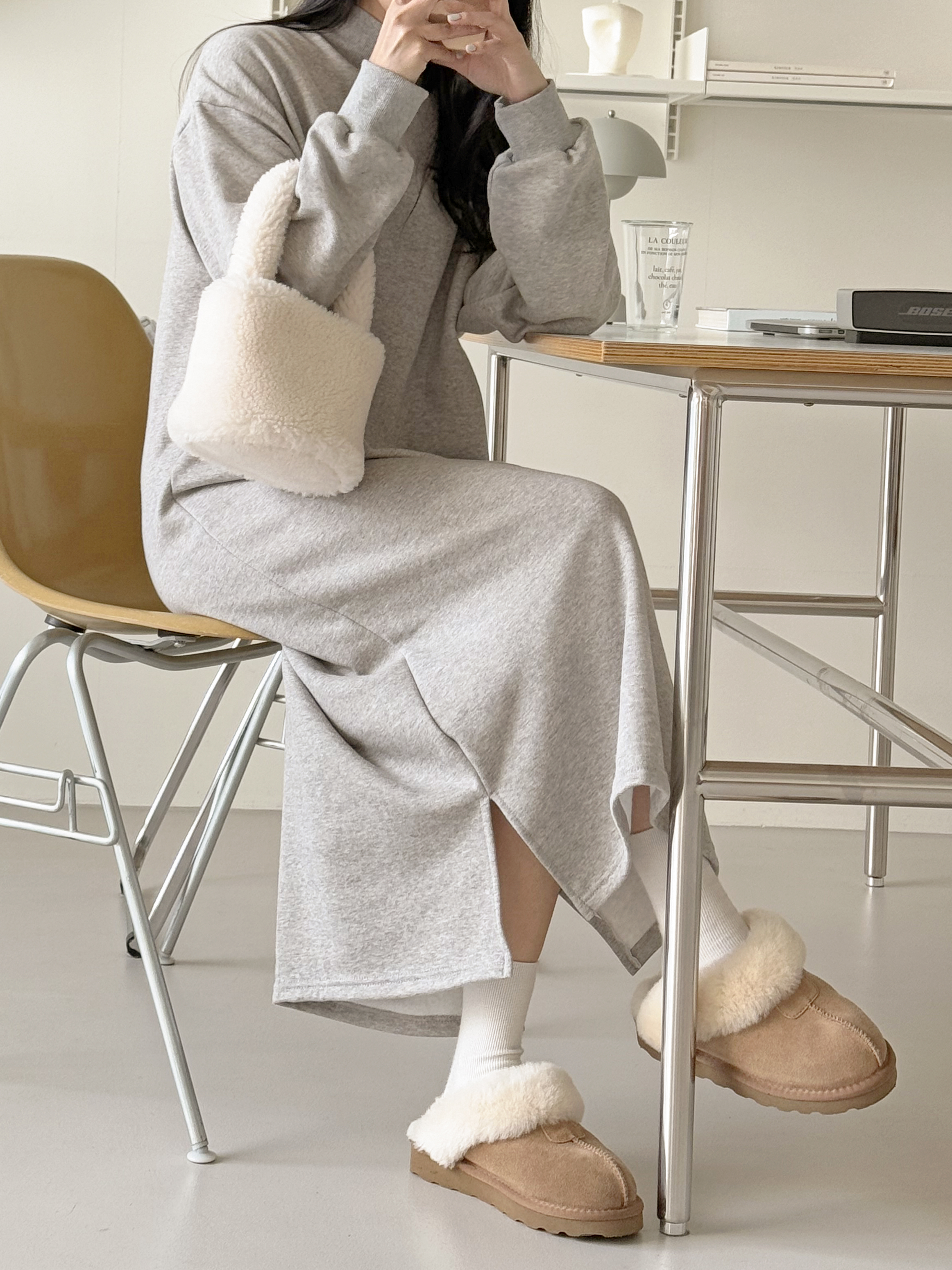 裏起毛ハイネックスリットスウェットワンピース | 詳細画像9