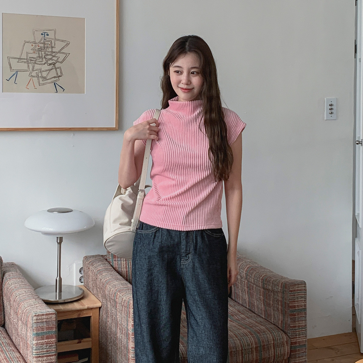 モックネックリブフレンチスリーブTシャツ | 詳細画像11
