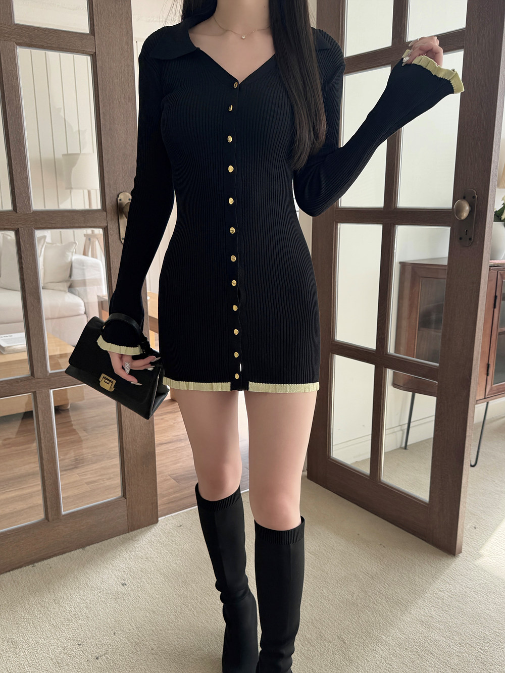 カラーフリルリブニットミニワンピース | 詳細画像3