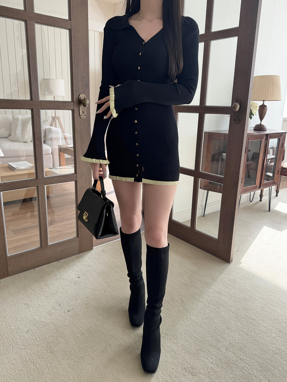 カラーフリルリブニットミニワンピース | 詳細画像4