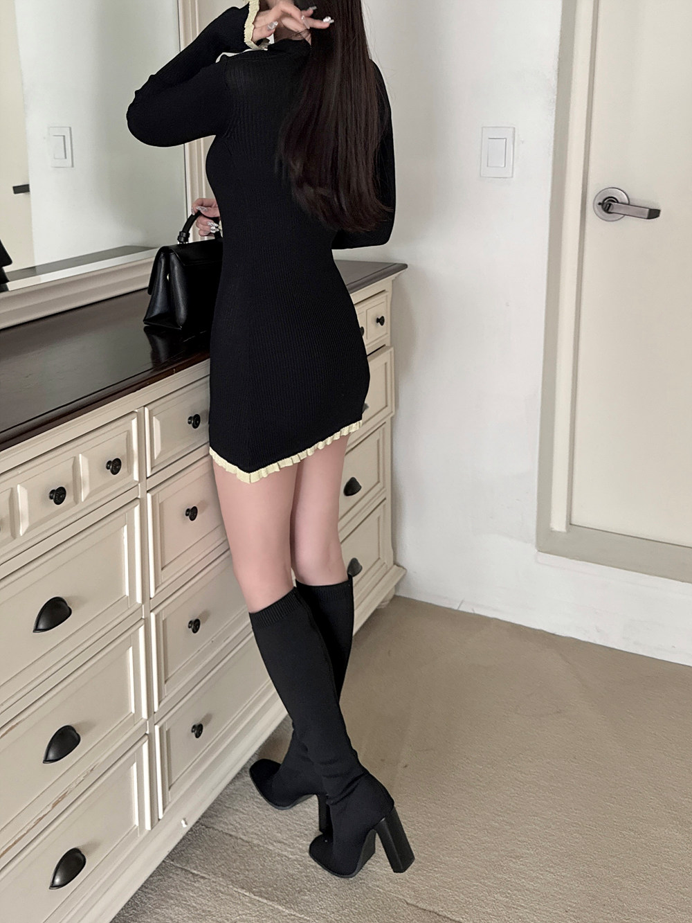 カラーフリルリブニットミニワンピース | 詳細画像5