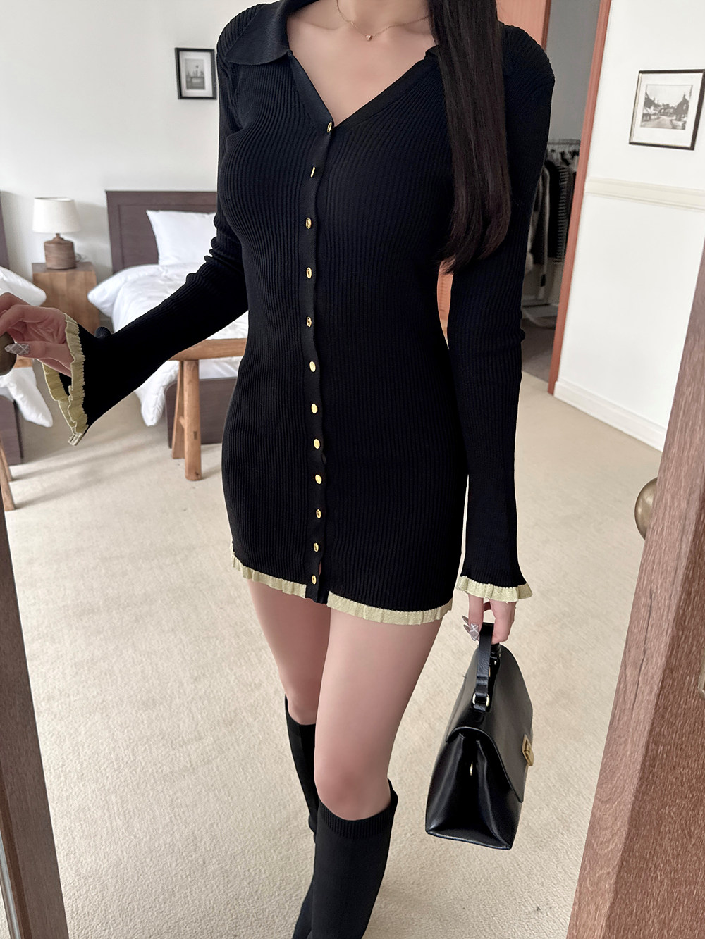 カラーフリルリブニットミニワンピース | 詳細画像7