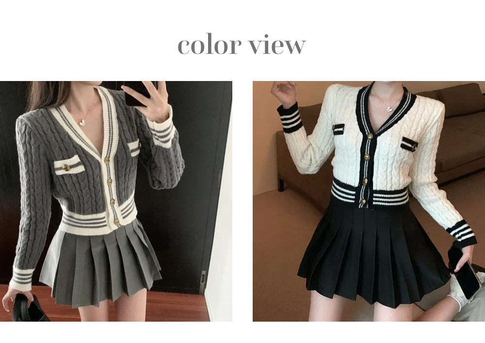 配色ケーブルカーディガン&プリーツミニスカートSET | 詳細画像14