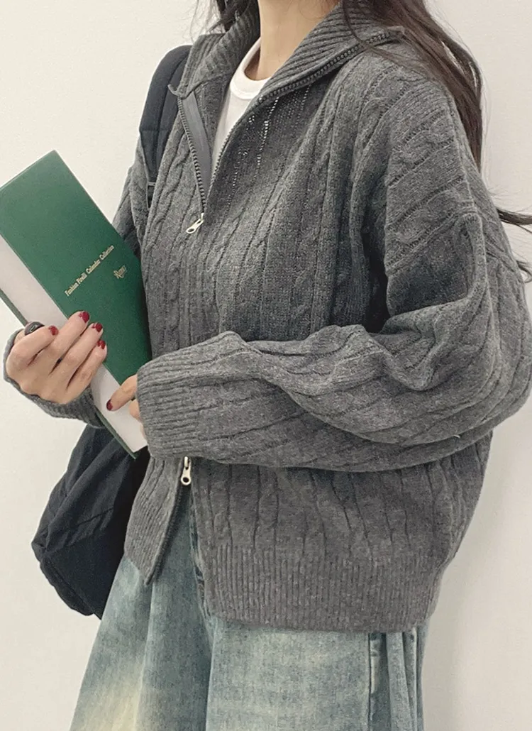 ダブルジップアップケーブルニットカーディガン | withhuilin | 詳細画像1