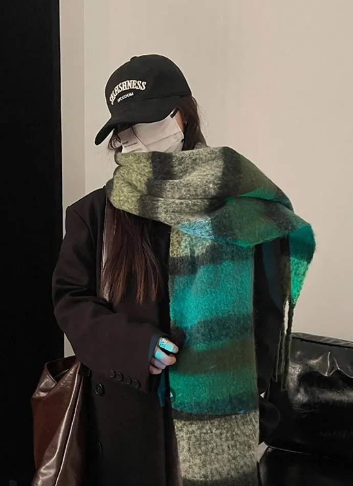 ウール混フリンジ配色マフラー | 詳細画像1