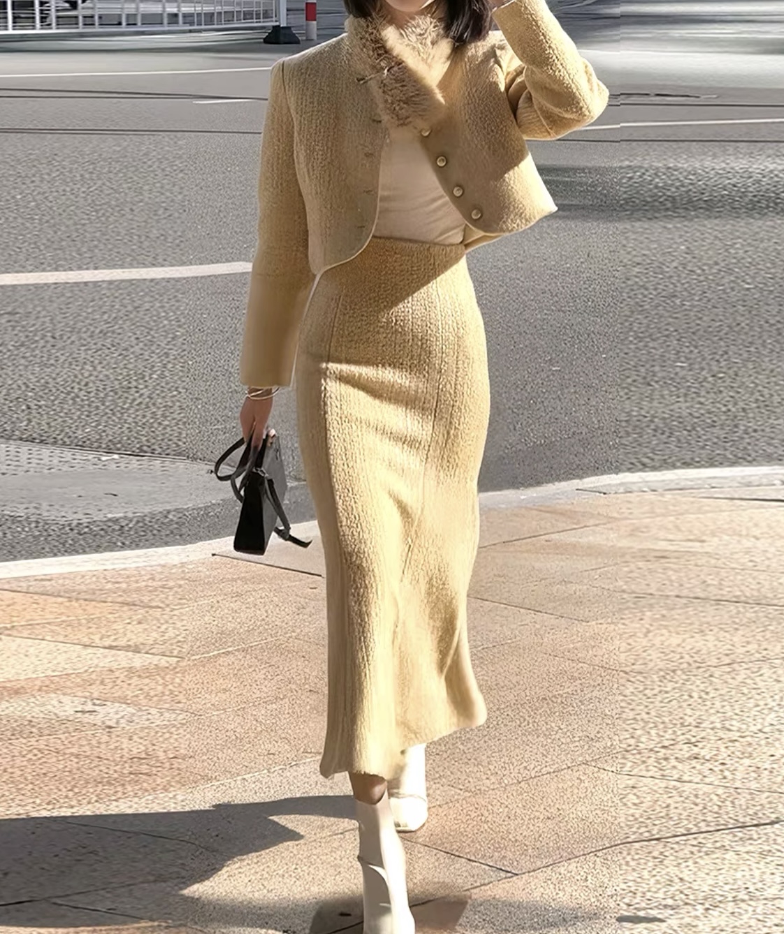 エコファーマフラー付ツイードジャケット&マーメイドスカートSET