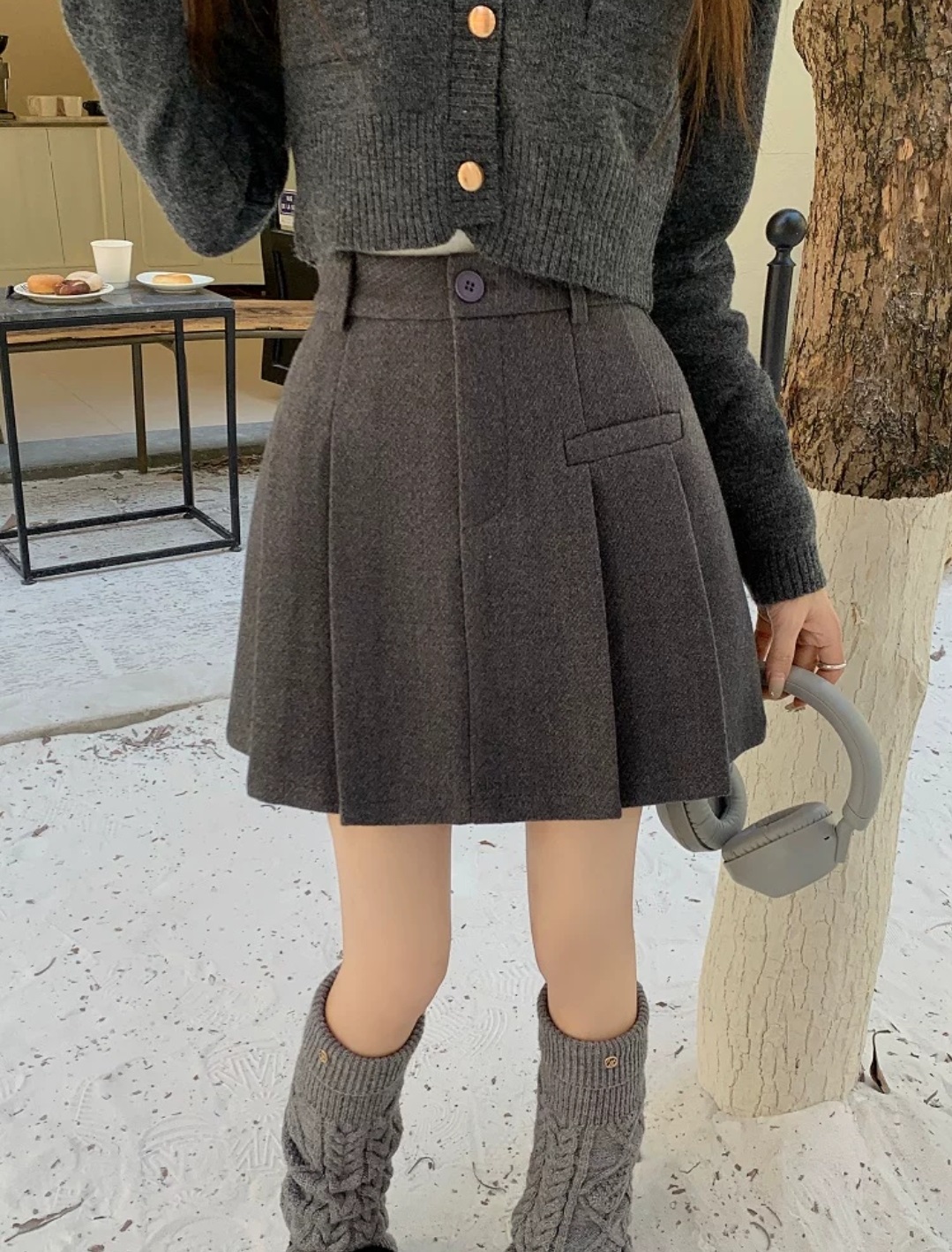 パンツ裏地ウール混スラッシュポケットプリーツスカート | レディース