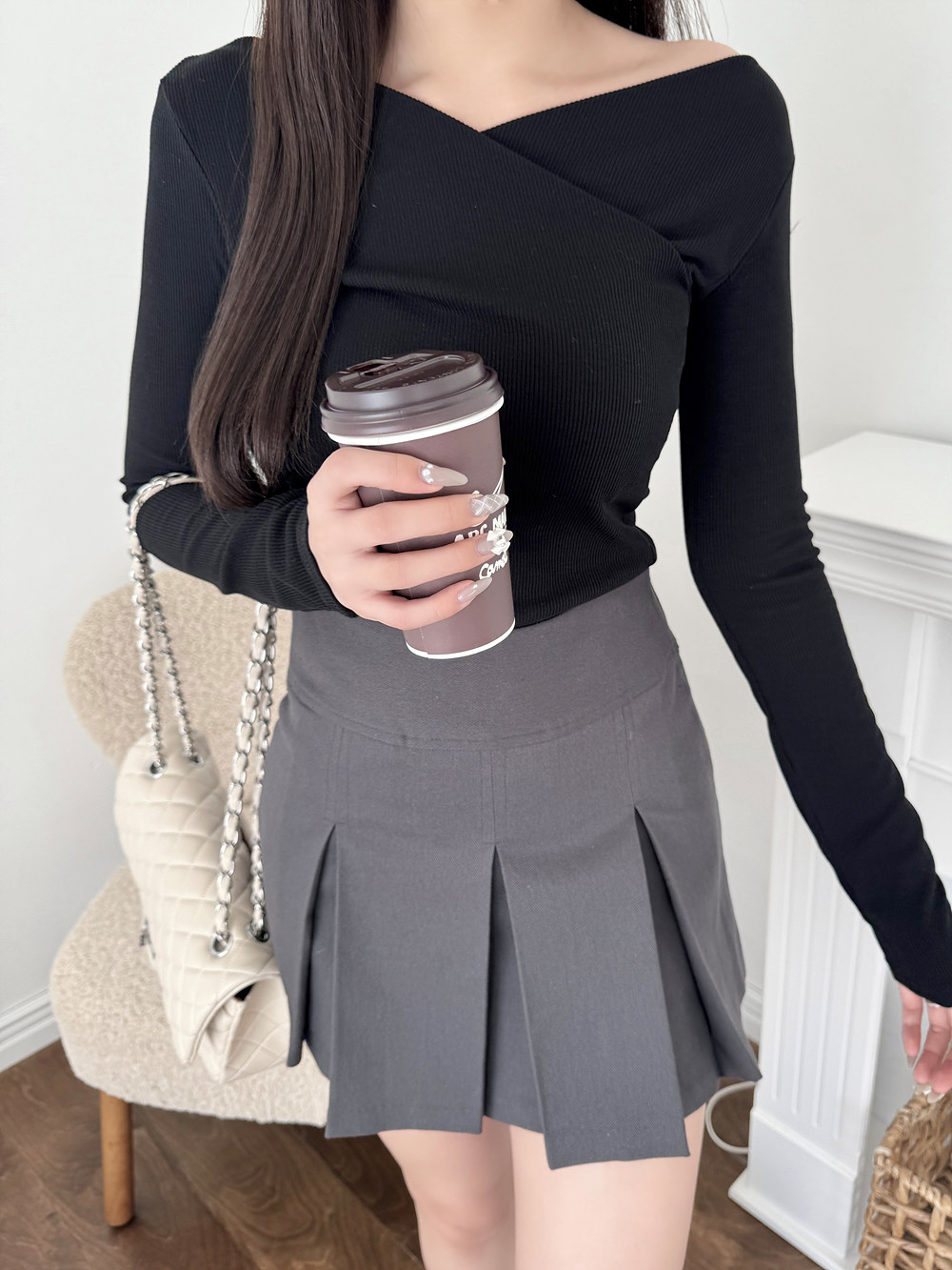 パンツ裏地ボックスプリーツミニスカート | 詳細画像5