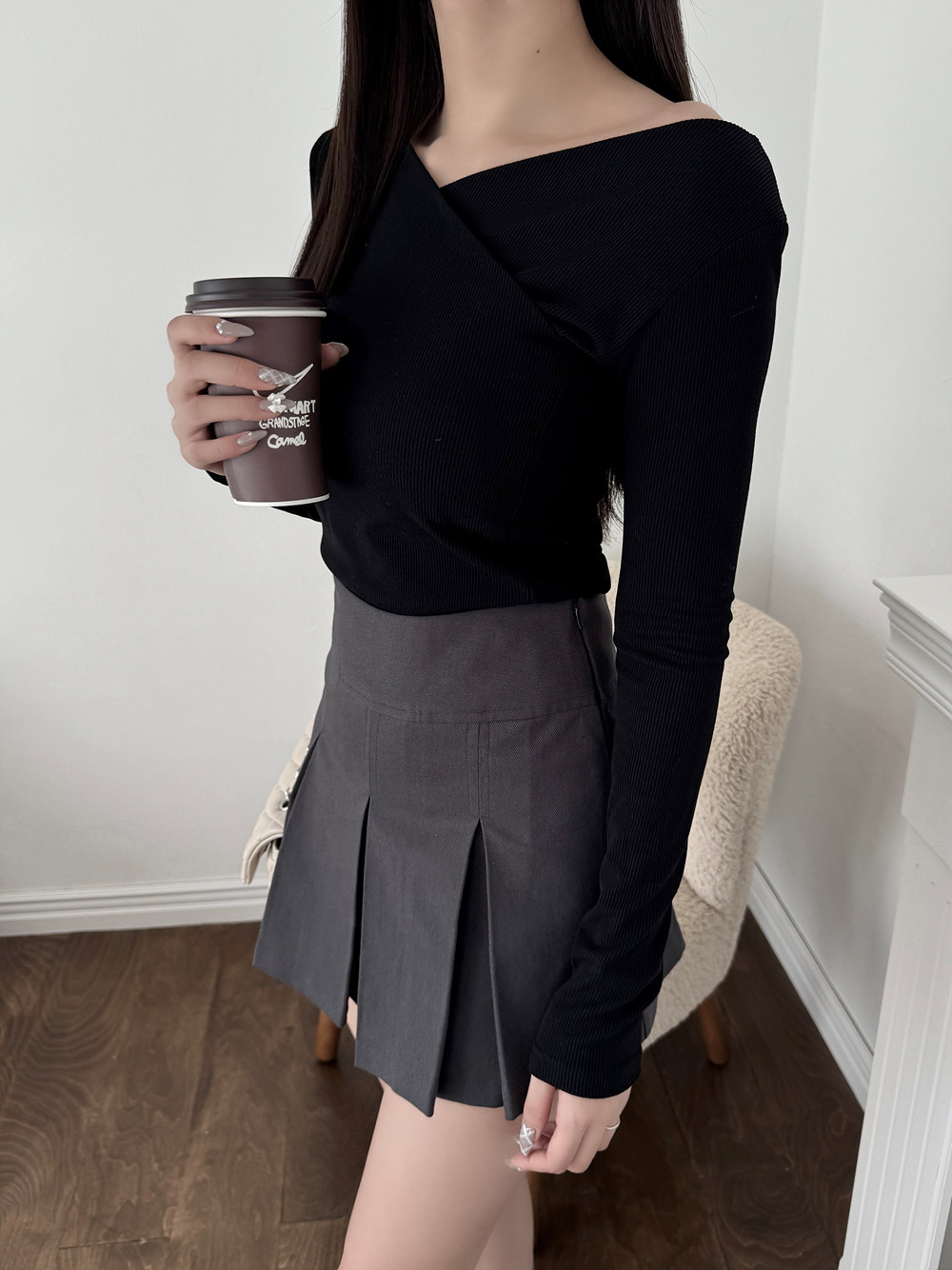 パンツ裏地ボックスプリーツミニスカート | 詳細画像6