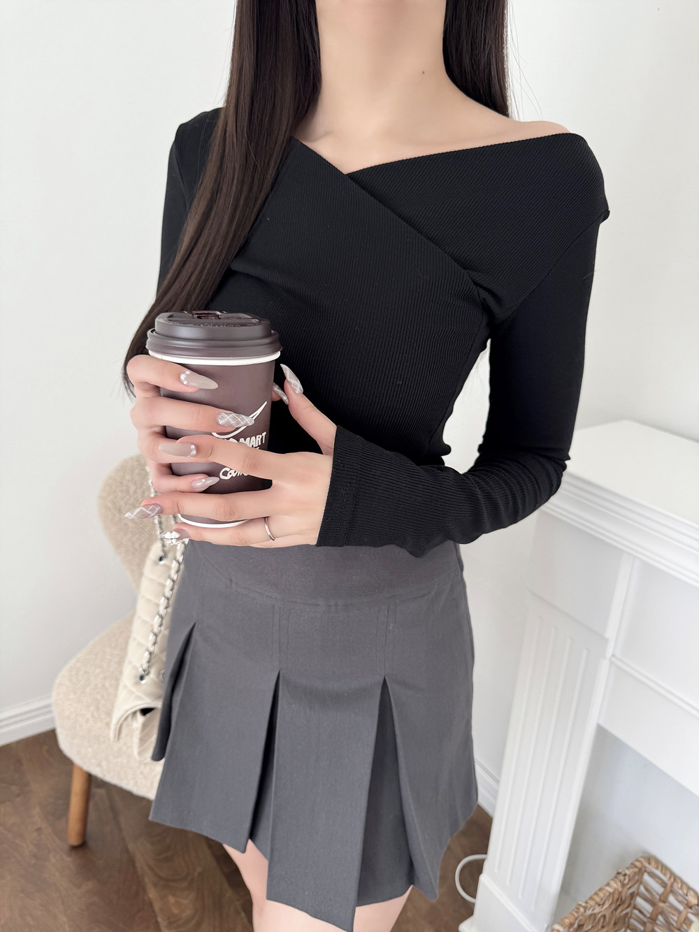 パンツ裏地ボックスプリーツミニスカート | 詳細画像8