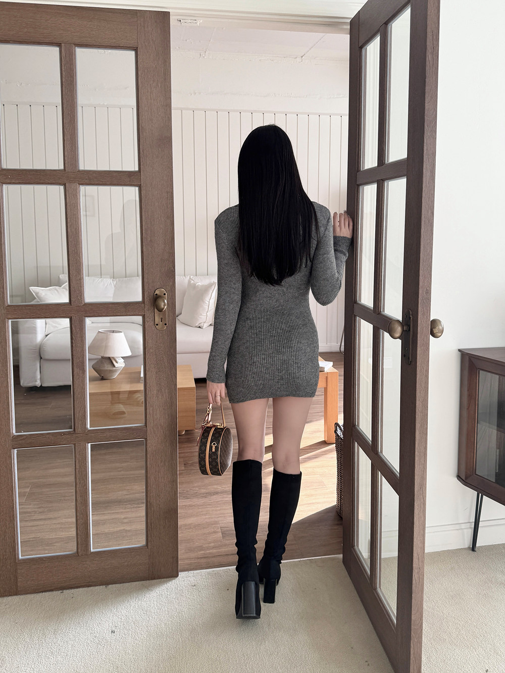 カラーボタンスリムリブニットミニワンピース | 詳細画像6