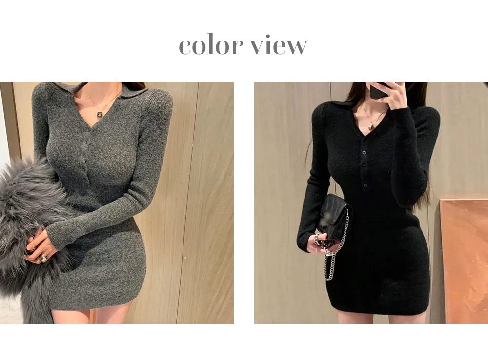 カラーボタンスリムリブニットミニワンピース | 詳細画像13