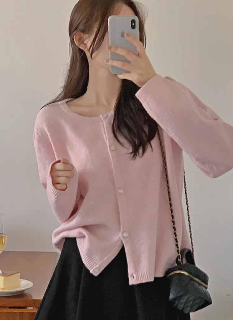 ラウンドネックエコパールボタンカーディガン | hotping | 詳細画像1