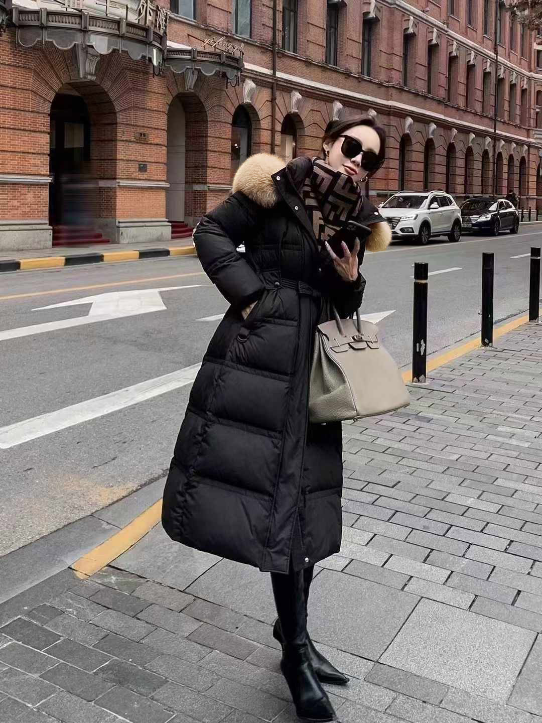 ベルト付ファーハイネックロングダウンジャンパー | レディース