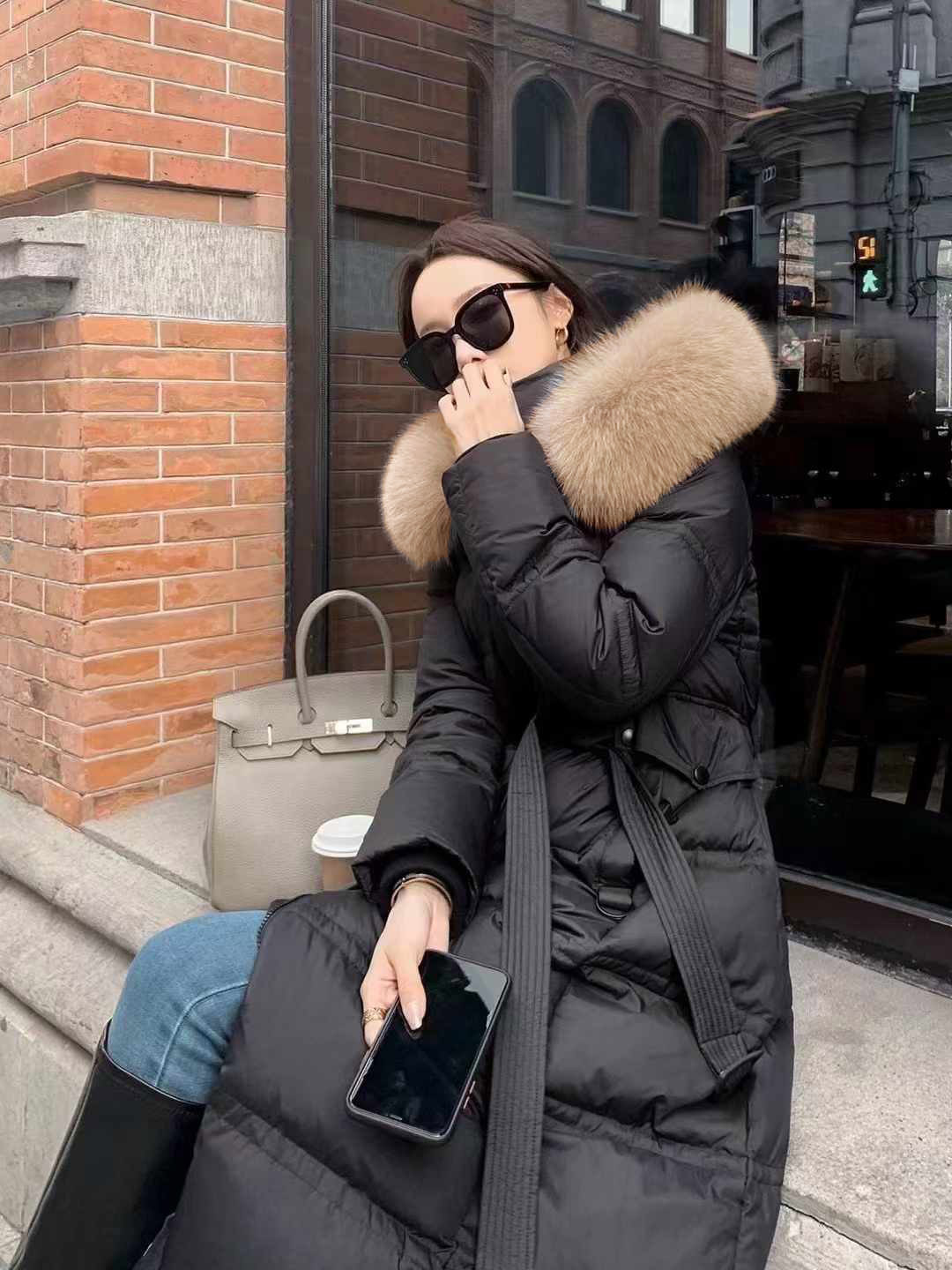 ベルト付ファーハイネックロングダウンジャンパー | レディース